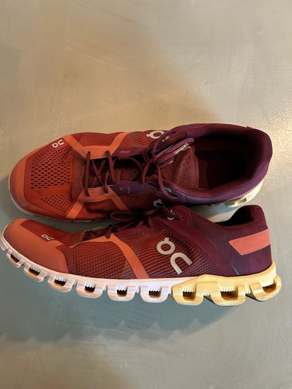 On Running Men’s Cloud Athletic Shoes - Burgundy and Coral